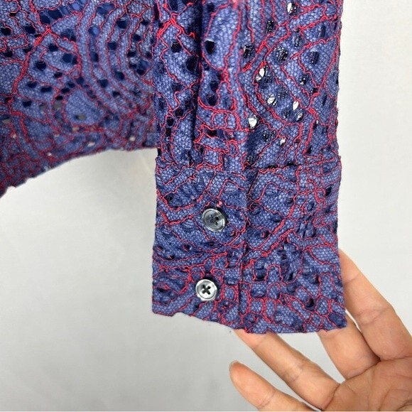 Banana Republic lace crochet overlay blouse top M - Picture 3 of 8